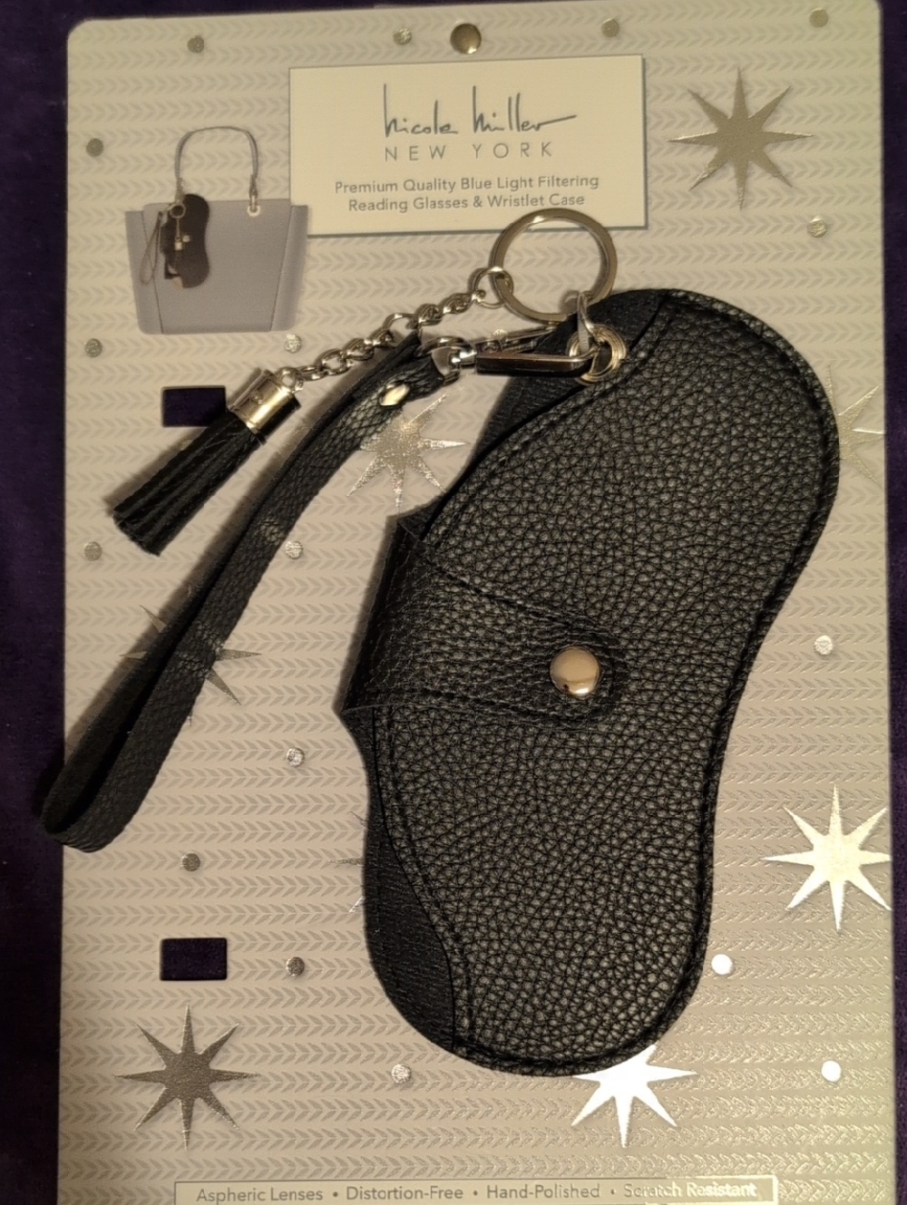 Black Wristlet Sunglass/Reading Glasses Case with Keyring